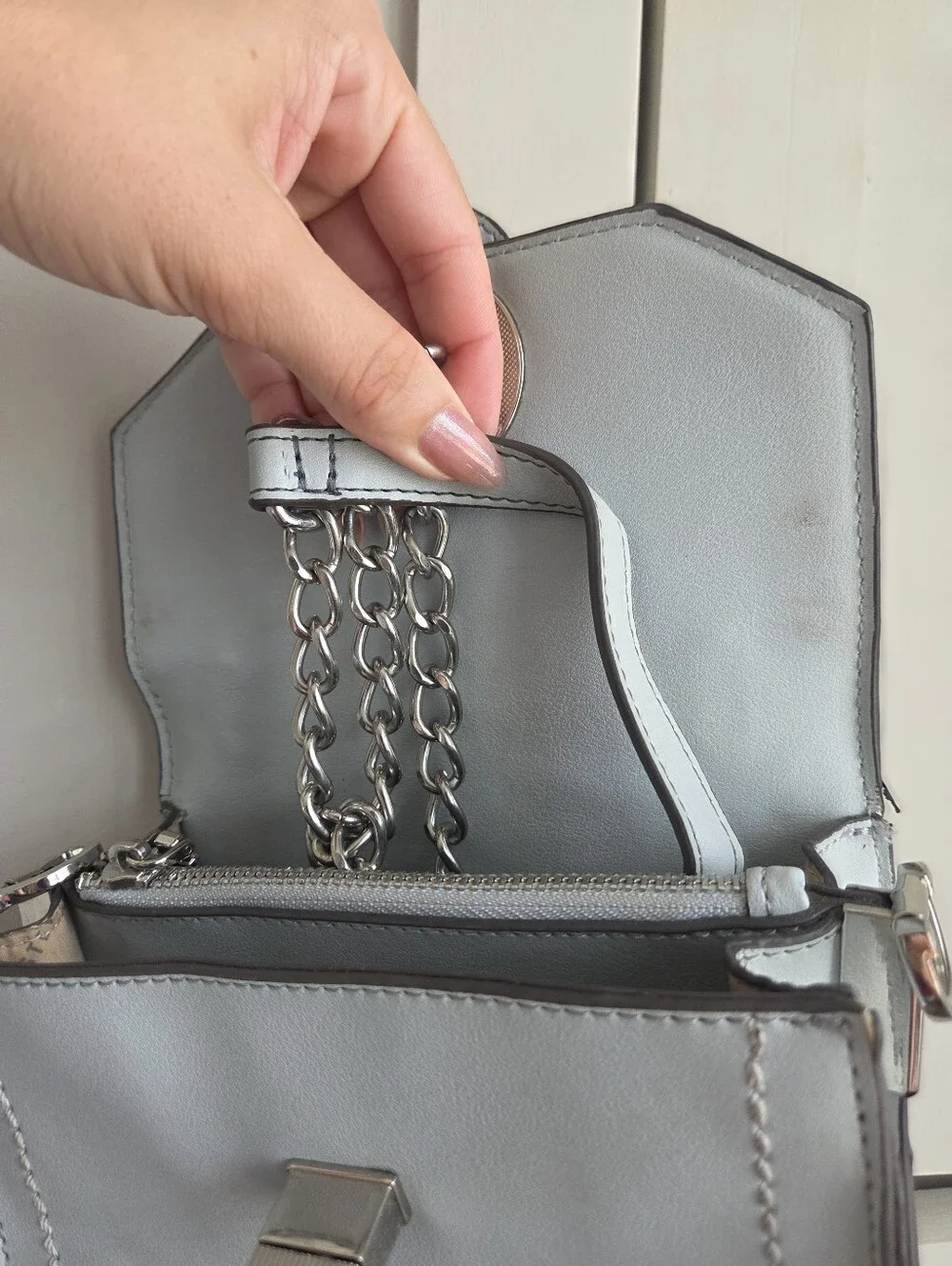 Steve Madden Light Blue Structured Top Handle Satchel Bag